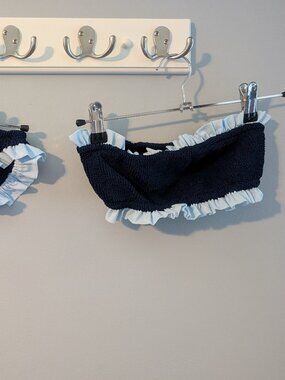 Hunza G Tracey Frill Bikini - Navy with light blue ruffles